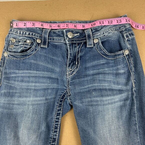 Miss Me Signature Boot Jeans Womens 27 Blue Five Pocket Zip Fly Button Closure - Picture 5 of 10